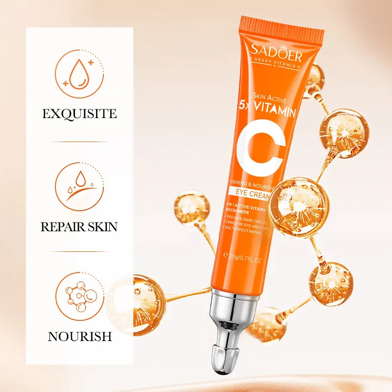 SADOER Vitamin C Eye Cream Anti Dark Circles Eyes Bags Remover Moisturizing Brightening Firming Skin Care Products for Eyes.