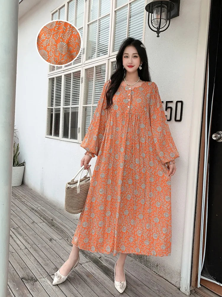 Kleid Frauen Kleidung plus Größe Frühling Sommer böhmischen Strand koreanischen Stil Blumen Vintage Vestidos Robe lose Kleider übergroß.