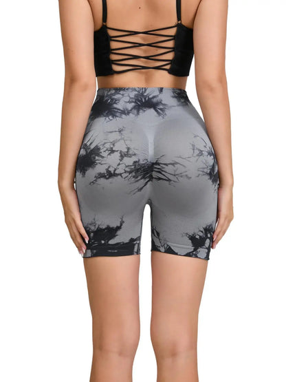 Tie Dyed Seamless Fitness Pants Women's High Waist and Hip Lifting Sports Tight Shorts Running Sexy Peach Fitness Yoga Shorts.