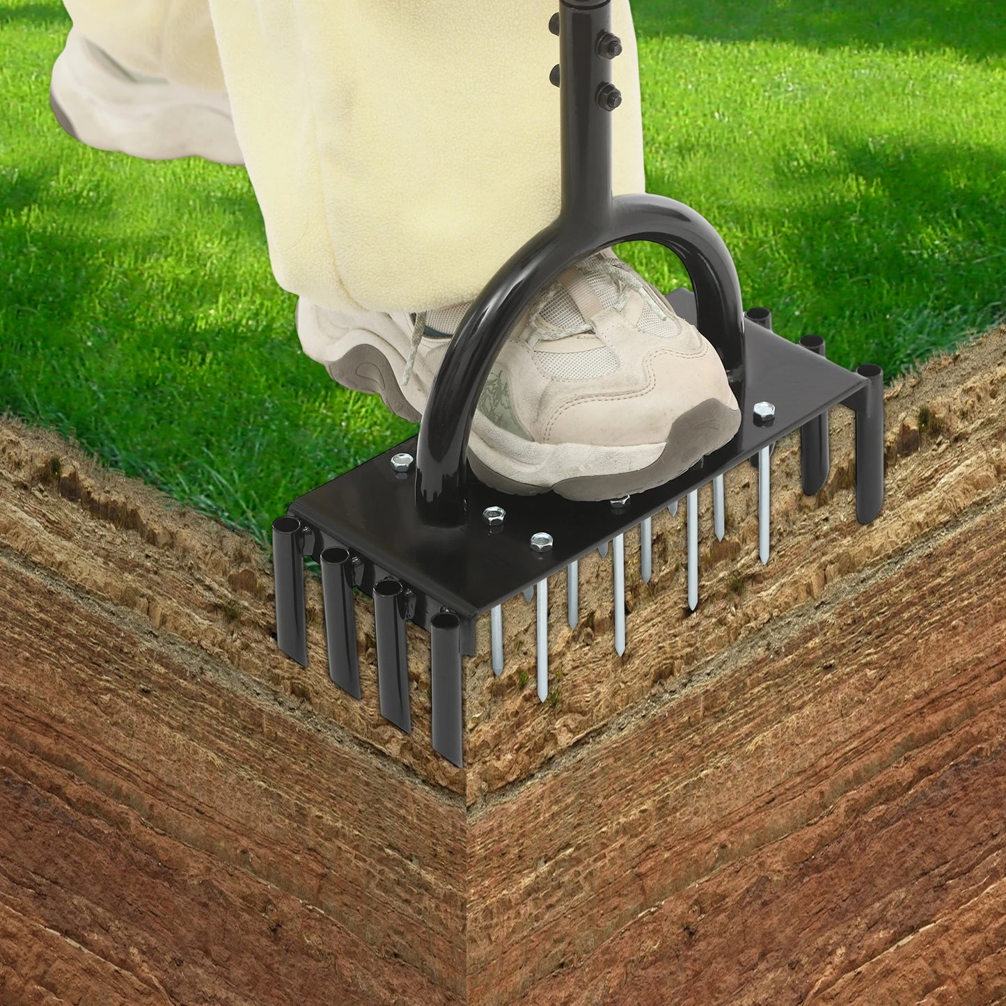 2-in-1-Rasenbelüftungswerkzeug, manuelles Rasenbelüfterwerkzeug mit 16 Spikes und 8 Entkern für Gartengras, loser Boden, verhindert Verdichtung