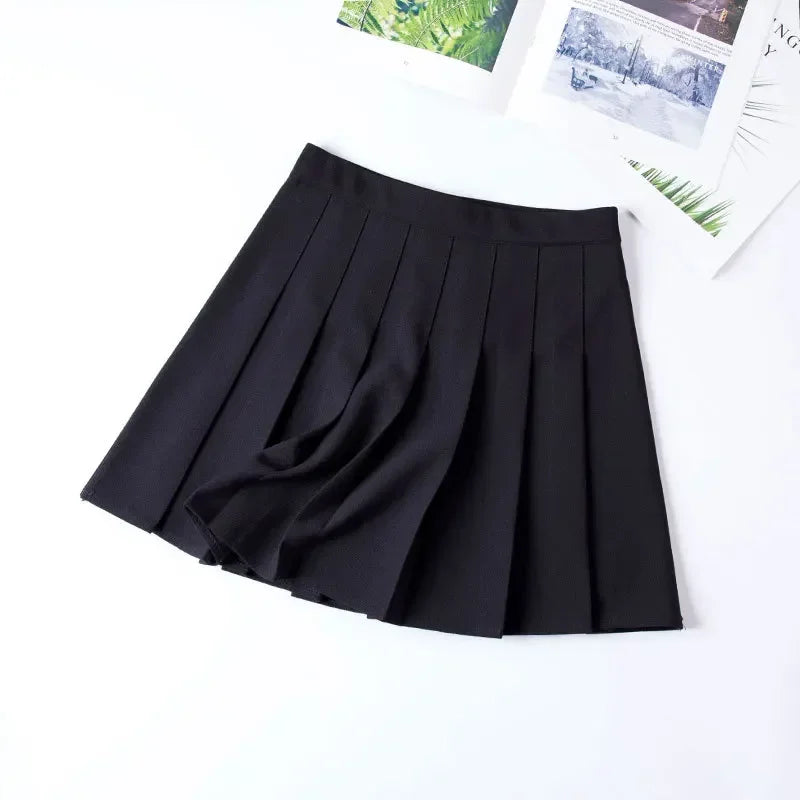 Women Harajuku Sweet Fresh Feeling High Waist Pleated Skirt Elastic Waist Cross Embroidery Skirt Pleated Skirt.