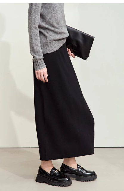 AMII Minimalist Elegant Basics Knitted Skirts for Women 2024 Winter New Elastic Waist Straight Lady Commuter Long Skirt 12443250