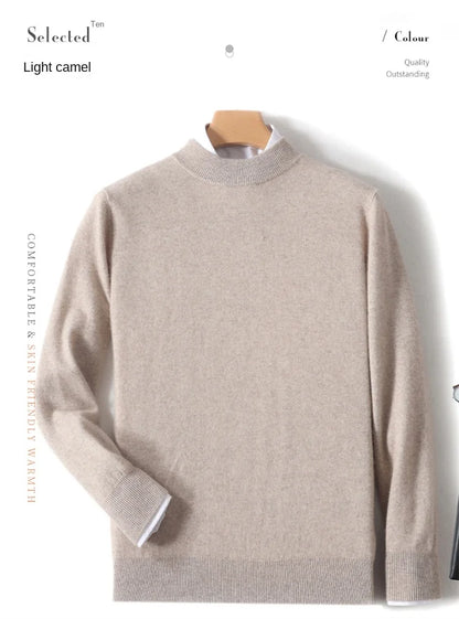 100% Pure Merino Wool Men's Semi High Neck Pullover Solid Color Plus Size Casual Sweater Autumn And Winter Sports Cashmere Top