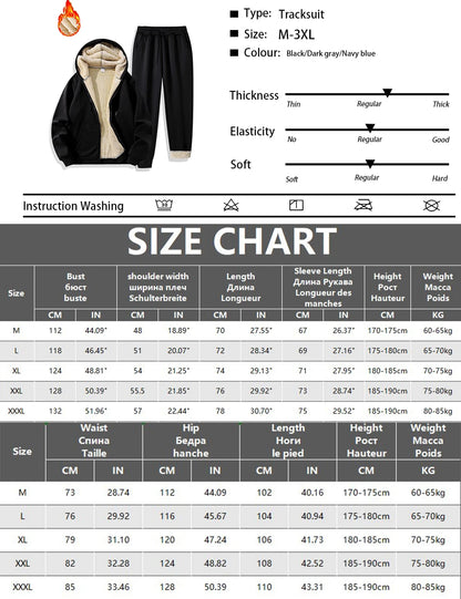 Men's Suit Two-Piece Tracksuit Plush Thickened Warm Sports Jacket+Trousers Sports Suit Winter Outdoor Casual Hoodie Sportswear.