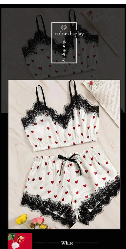 2PCS Pyjama Anzug Frauen Mode V-ausschnitt Stretch Satin Spitze Sexy Dessous Bowknot Pyjamas Schlaf Shorts Set Nachtwäsche Sling Set neue.