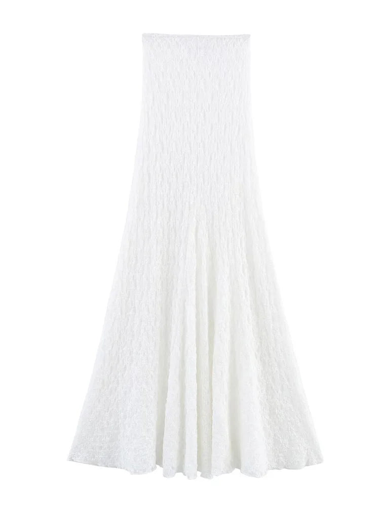 Tossy Fashion Summer Lace Long Skirt Women See-Through Slim High Waist Hollow Out Patchwork Elegant Commute Female Maxi Skirt.