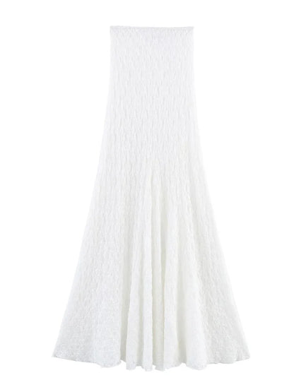 Tossy Fashion Summer Lace Long Skirt Women See-Through Slim High Waist Hollow Out Patchwork Elegant Commute Female Maxi Skirt.