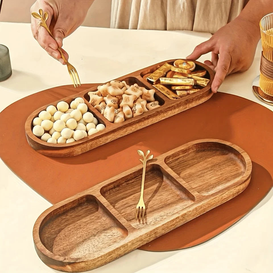 Acacia Wood Multipurpose Food Display Tray, Segmented Serving Platter for Kitchen Use, Snacks, Desserts Tray Home Decor.