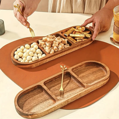 Acacia Wood Multipurpose Food Display Tray, Segmented Serving Platter for Kitchen Use, Snacks, Desserts Tray Home Decor.