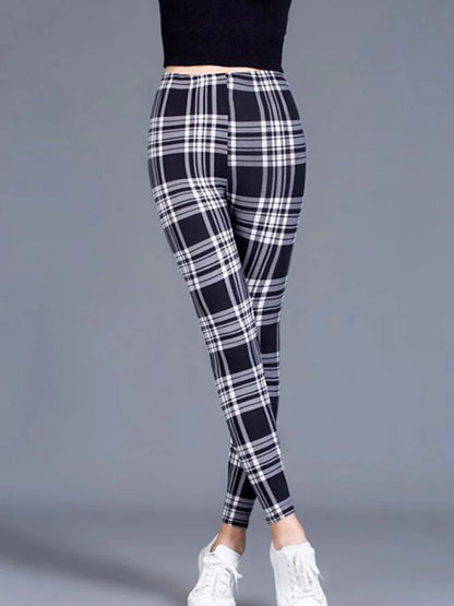 CUHAKCI Mode Plaid Druck Leggings Frauen Sexy Fitness Leggins Grid Floral Streifen Hosen Hohe Taille Bleistift Hosen