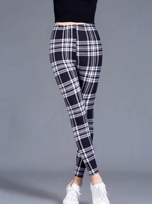 CUHAKCI Mode Plaid Druck Leggings Frauen Sexy Fitness Leggins Grid Floral Streifen Hosen Hohe Taille Bleistift Hosen