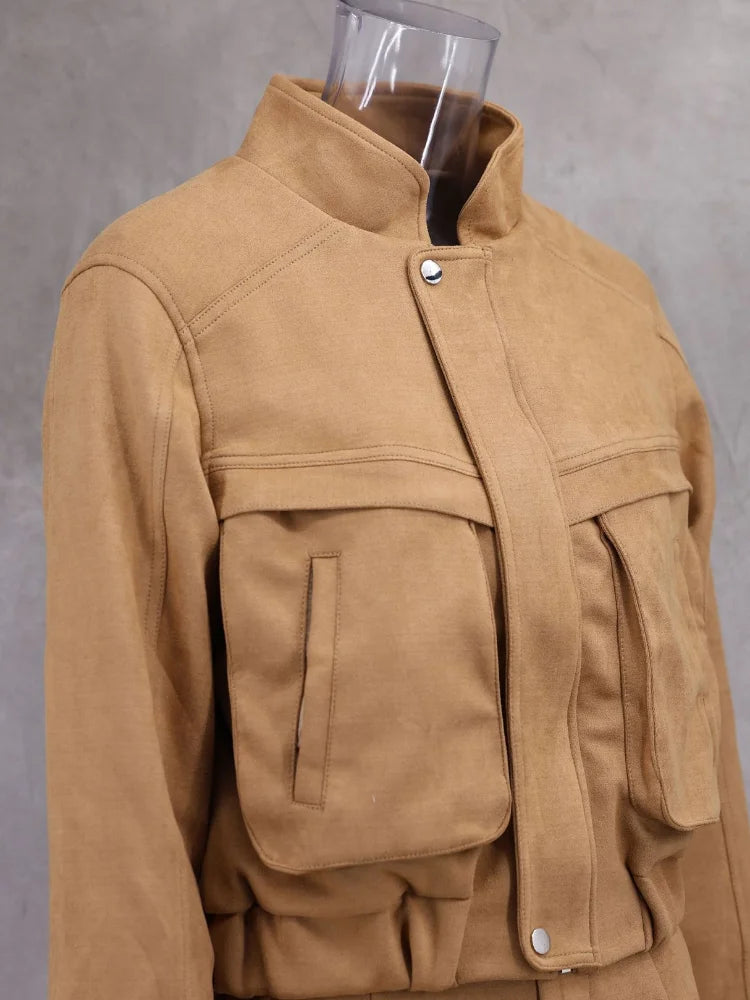 Retro-Jacke, modisch, Frühling und Herbst, lässig, lockere Tasche, langärmelig, trendig, cool, vielseitig, hochwertige Damen-Kurzjacke