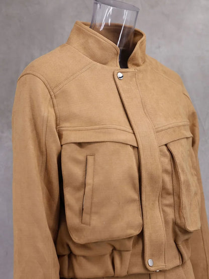 Retro-Jacke, modisch, Frühling und Herbst, lässig, lockere Tasche, langärmelig, trendig, cool, vielseitig, hochwertige Damen-Kurzjacke