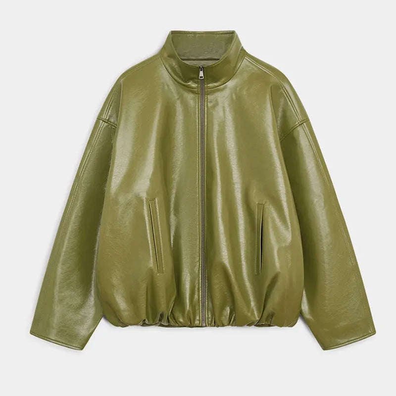 Chic Stand Collar Leather Long Skirt Sets Women Long Sleeve Jackets Spliced Solid Skirts 2025 Autumn Lady Y2k Outfits dress