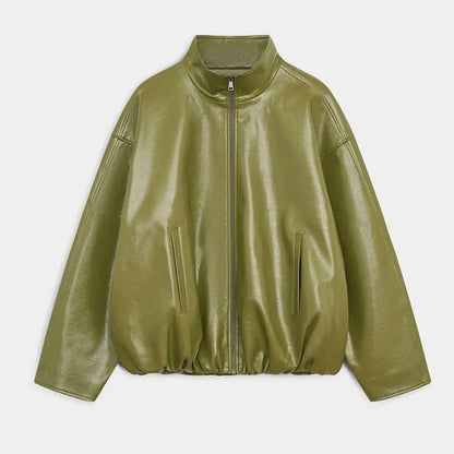 Chic Stand Collar Leather Long Skirt Sets Women Long Sleeve Jackets Spliced Solid Skirts 2025 Autumn Lady Y2k Outfits dress