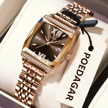 POEDAGAR Diamond Luxury Watch For Woman High Quality Waterproof Date Ladies Quartz Watch Stainless Steel Women Watches Reloj+Box