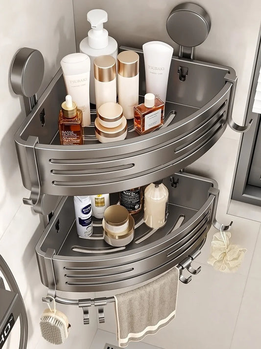 Badezimmer-Aufbewahrungsregal, Saugnapf, perforationsfreies Badezimmer, dreieckiger Toilettenwaschbehälter, Eck-Badezimmer-Aufbewahrungsregal