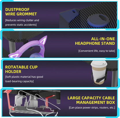 Jumbo-Gaming-Schreibtisch mit Monitor regal, großer PC-Computer tisch mit LED-Beleuchtung, Spieltisch-Gamer-Schreibtisch für Schlafzimmer, Home-Office