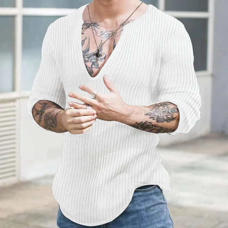Autumn Winter Men's V-neck Casual Fashion Sweaters Male Long Sleeve Solid Color All-match Knitting Pullovers Gentmen Jumpers Top.