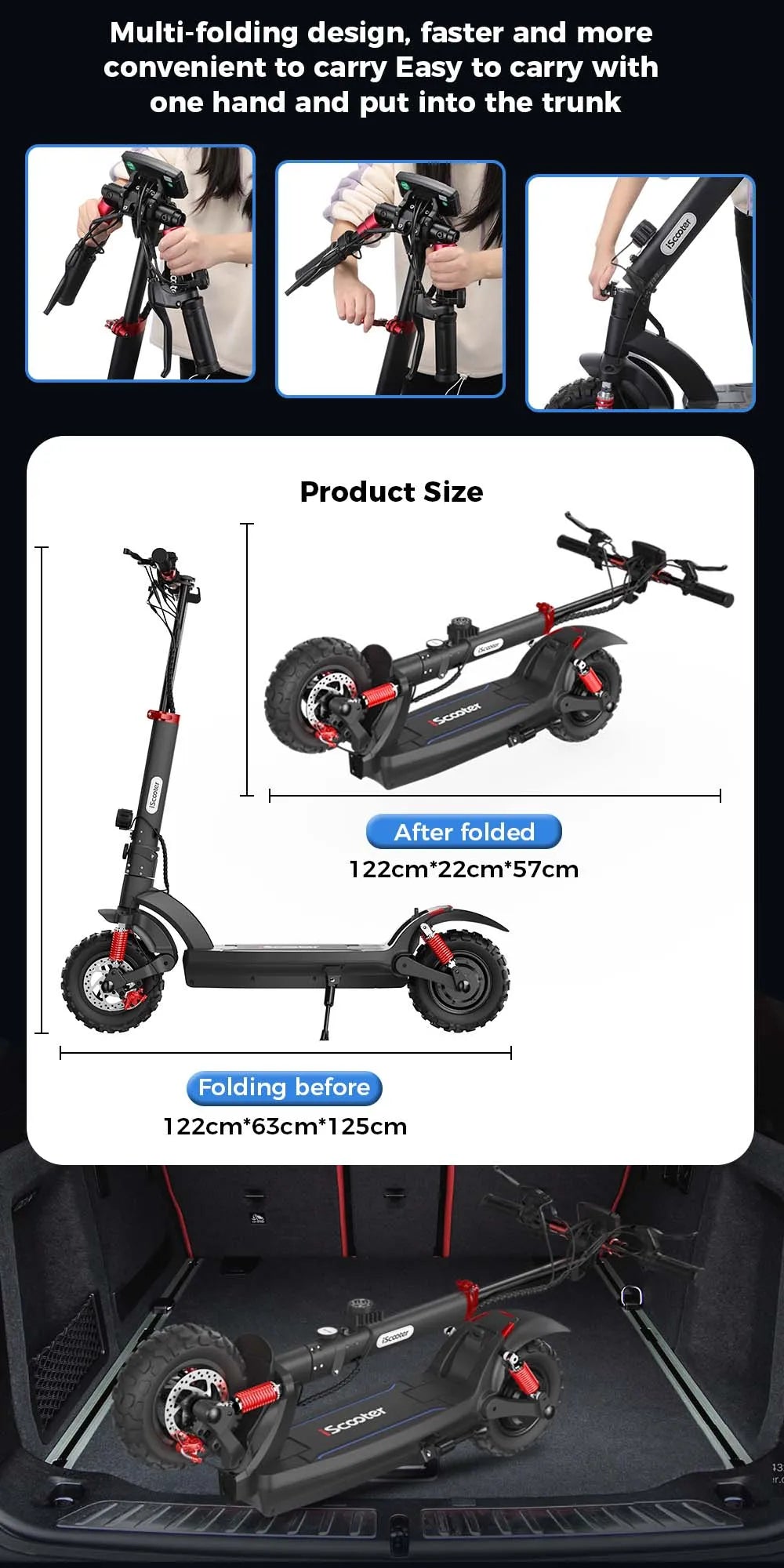 iScooter iX5Plus Foldable Adult Electric Scooter E-Scooter, 45KM/H Electric Kick Scooter, 1000W Skateboards 48V 17.5Ah Kickboard.
