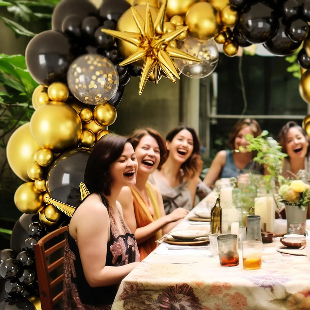 Schwarzes goldenes Ballon-Girlandenbogen-Set, 142 goldene Luftballons, schwarze Luftballons, Geburtstag, Babyparty, Valentinstag, Hochzeit, Geschlecht offenbaren, Party-Dekoration.