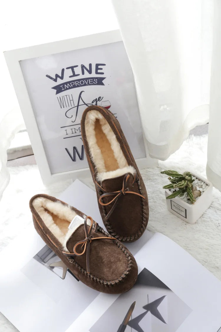 New 100% Natural Wool Genuine Leather Women Flat Winter shoes Women Moccasins Casual Loafers Plus Size Winter shoes