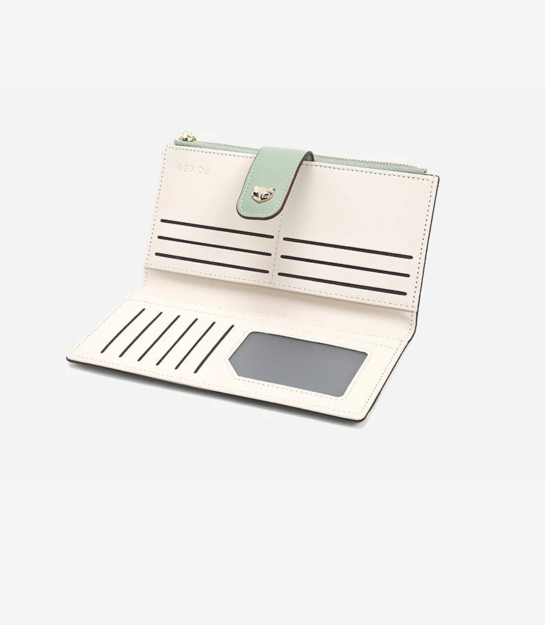 FOXER New Women's Long Wallet Fashion Multi-card Clutch Slot Card Holder Signature Versatile PU Floral Wallet Zipper Coin Purse.