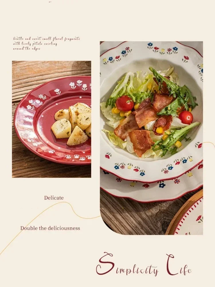 SOLECASA Pastoral Style Ceramic Tableware Soup Bowl Salad Bowl Dish Pasta Dessert Plates Dinnerware Dinnerware Table Decoration.