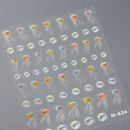 Ocean Theme 5D Nail Sticker Summer Beach Seashells Starfish Conch Scallop Shell Coral Self Adhesive Decoration Manicure Decal