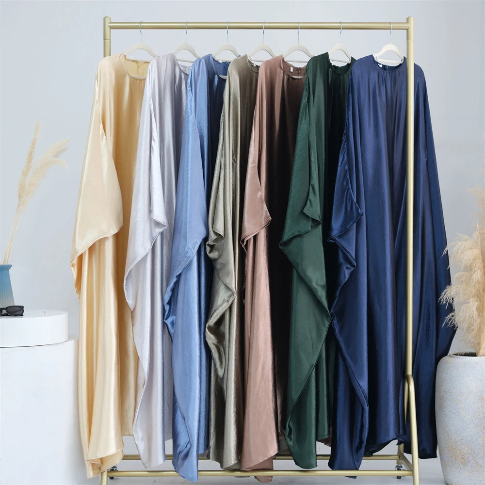 Eid Batwing Satin Shimmer Soft Crepe Abaya Dubai Luxury 2024 Islam Muslim Maxi Kaftan Dress Kebaya Abayas For Women Vestidos.