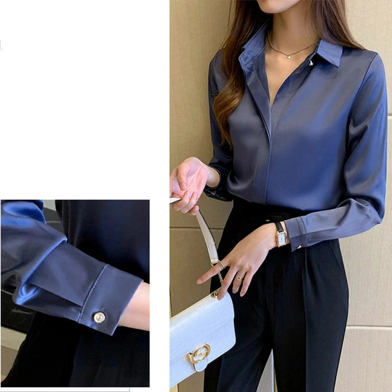 Silk Women's Shirt Long Sleeve Fashion Woman Blouses 2023 Satin Top Female Shirts and Blouse Basic Ladies Tops OL Women Clothing.