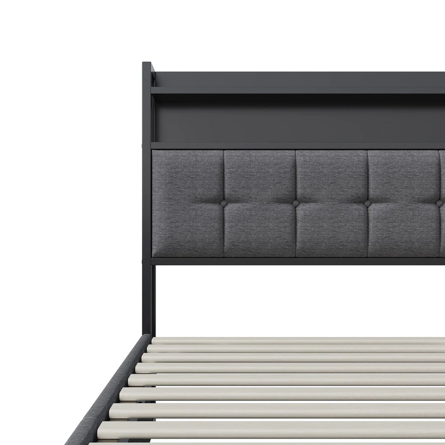 Rosahqnda Doppelbett 160 x 200 cm, mit Steckdose und LED, Kopfteil mit Stauraum und hydraulischem Stauraum, Schlafzimmer für Teenager, Leinen/PU