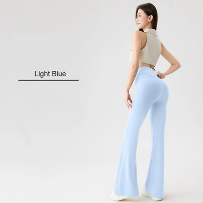 BIVIGAOS Naked Feeling Back Waist Pocket Sharkskin Micro Flared Leggings Women's Tight Sexy Sports Fitness Yoga Casual Pants