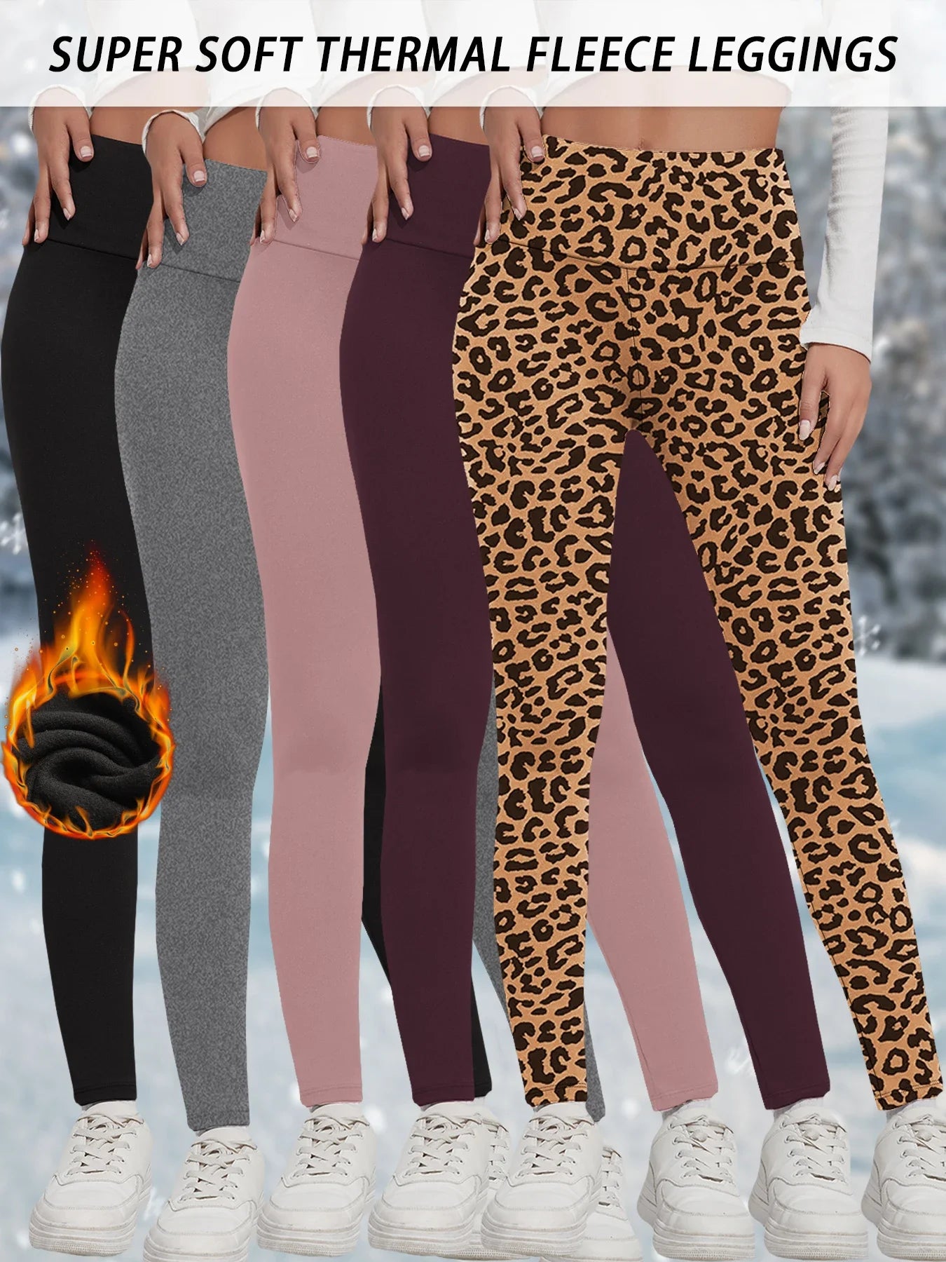 5 Pack Womens Thermal Fleece Lined High Waisted Leggings Workout Winter Warm Thick Tights Soft Yoga Pants.