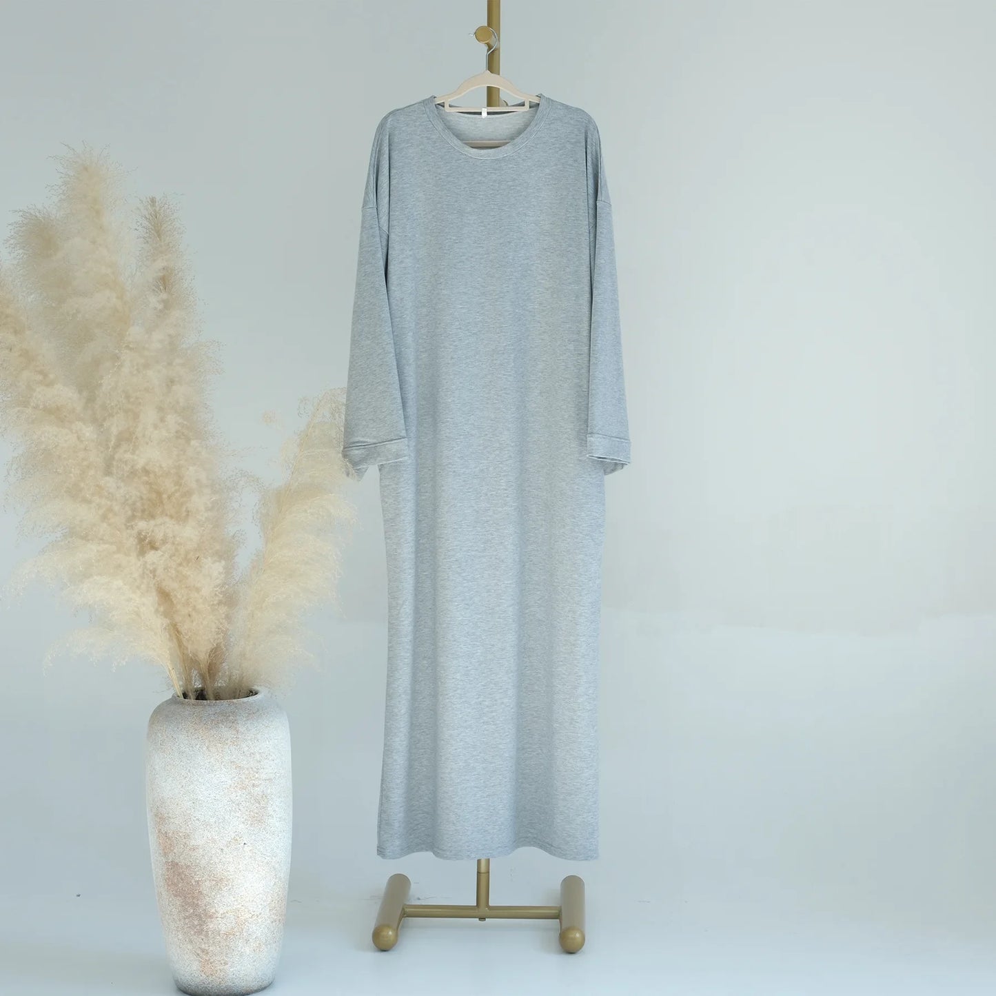 2024 New Modest Dress Solid Color Inner Dresses Muslim Women Dubai Abaya Eid Ramadan Islam Clothing Turkey Arabic Robe.