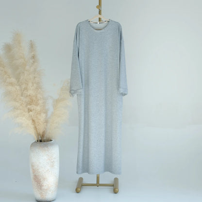 2024 New Modest Dress Solid Color Inner Dresses Muslim Women Dubai Abaya Eid Ramadan Islam Clothing Turkey Arabic Robe.