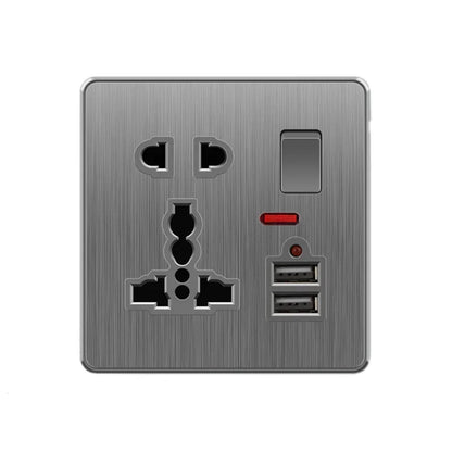 Große Neigungssteckdose im nordischen Stil, grau, 13 A, elektrische Schaltersteckdose nach britischem Standard, universelle Wand-Doppelsteckdose mit USB-Anschluss 2,1 A