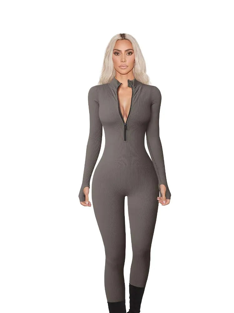 2025 New Long Sleeve Panty Wrapped Hip Lifting Casual Fitness Jumpsuits.