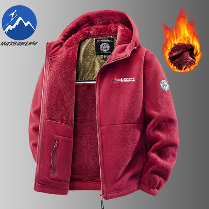 Maxbarley Brand Winter Fleece Jacket Men Casual Thickened Wool Coat Athleisure Design Warm Fashion Hooded Jackets Snow Ski Suit