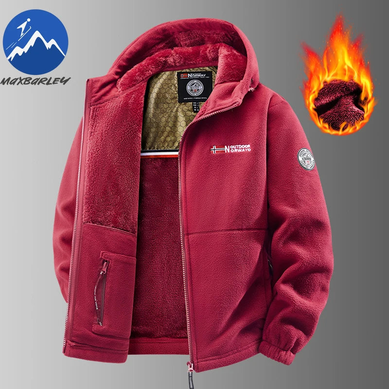 Maxbarley Winter Sportswear Set Mens Retro Training Thick Fleece Jacket + Pants Two Piece Set Casual Ski Running Tracksuit Suit.