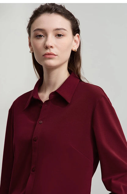 AMII Office Lady Shirt 2025 Autumn New Minimalism thick Long Sleeves Blouse Elastic Cotton Lapel Women's Clothing 12553079