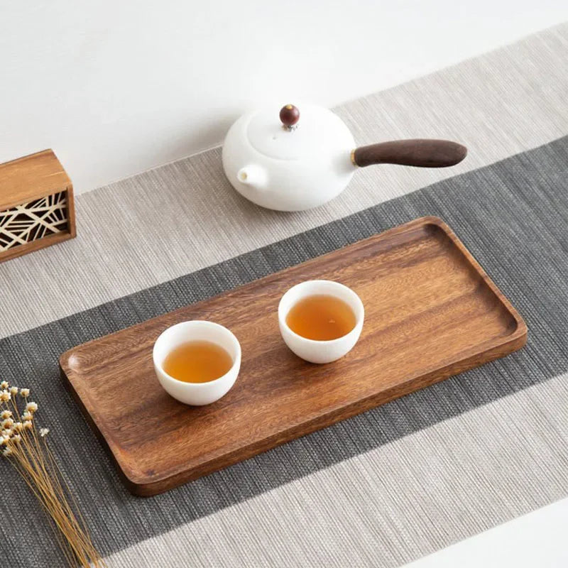 Musowood Serving Tray Plate Wood Trays Rectangular Teapot Holder Cake Breakfast Trays Kitchen Storage Board Home Serving Tray.