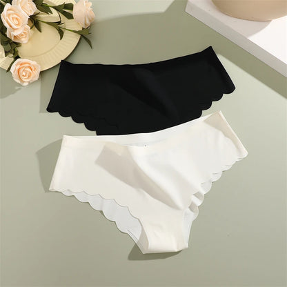5PCS/Set Seamless Ruffle Waist Underwear for Women Sexy Ice Silk Breathable Panties Female Low Rise Stretchy Briefs Lingeries.