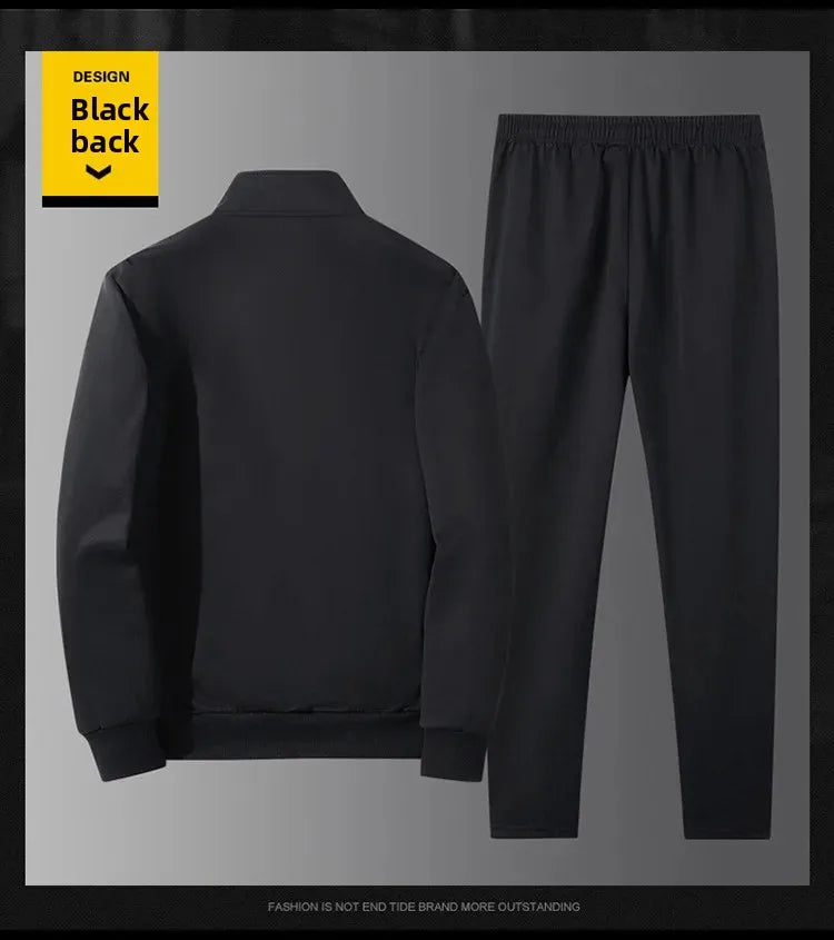 Men's Sportswear Set Spring Autumn Loose Stand Collar Two Pieces Casual Running Outfit Dad Clothes Comfortable Fitness Apparel.