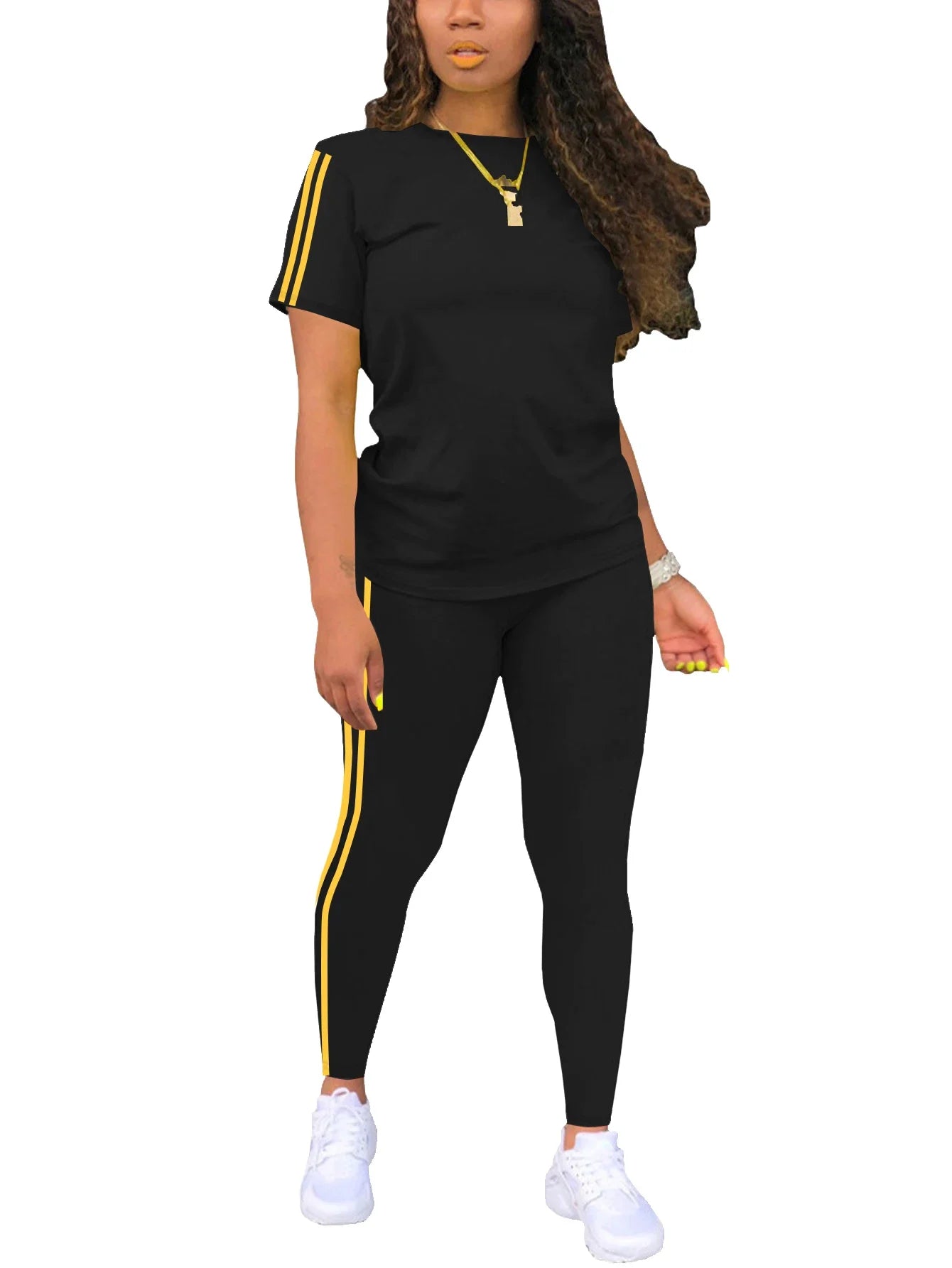 2025 Women's Summer Two-Piece Set Sportswear Short Sleeve Trousers Color Block Soft Fashion Basic Versatile Outfit