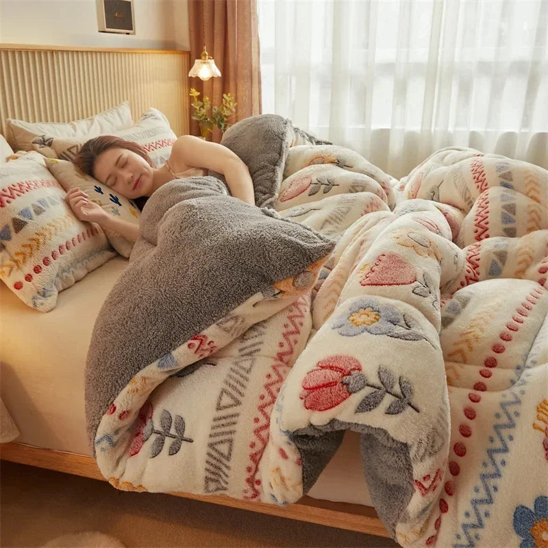 Winter Thicken Blanket Quilt Lamb Wool Double Layer Thick Warm Blanket 150/180/200 Comforter Throw Blankets for Beds Bedding 이불.