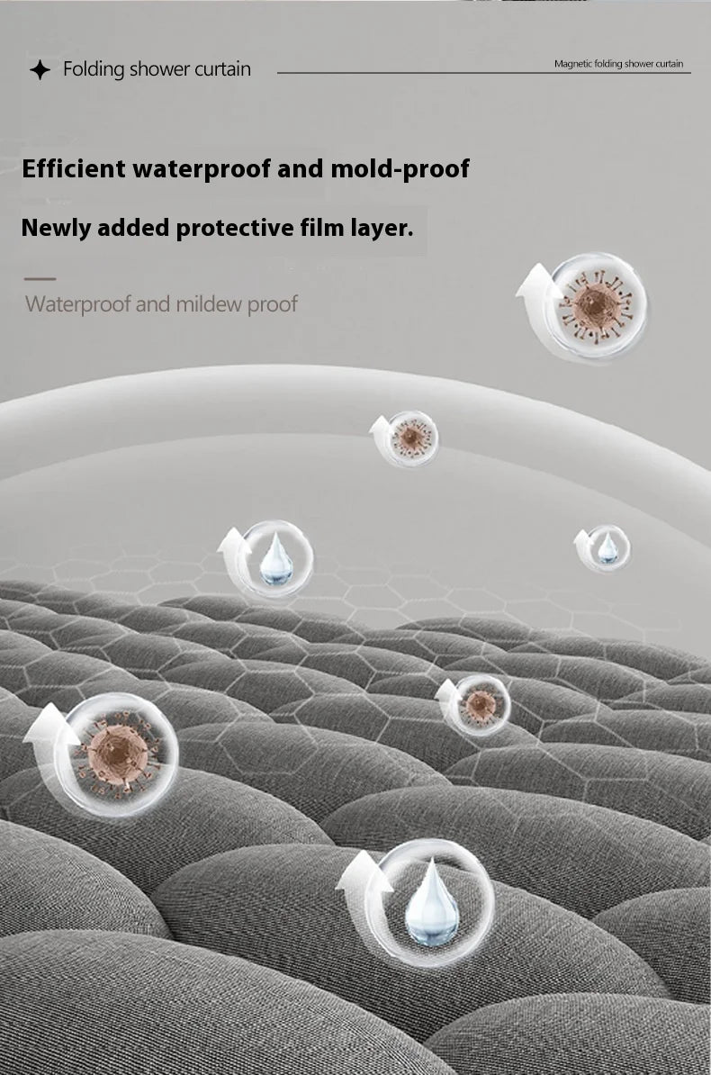 Badezimmer Faltbarer Duschvorhang aus Leinen mit Magneten, wasserdicht, geeignet für begehbare Duschen, Teleskopstange nicht im Lieferumfang enthalten