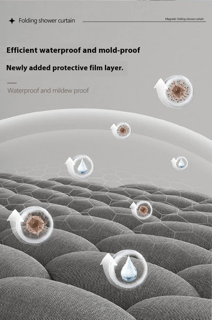 Badezimmer Faltbarer Duschvorhang aus Leinen mit Magneten, wasserdicht, geeignet für begehbare Duschen, Teleskopstange nicht im Lieferumfang enthalten