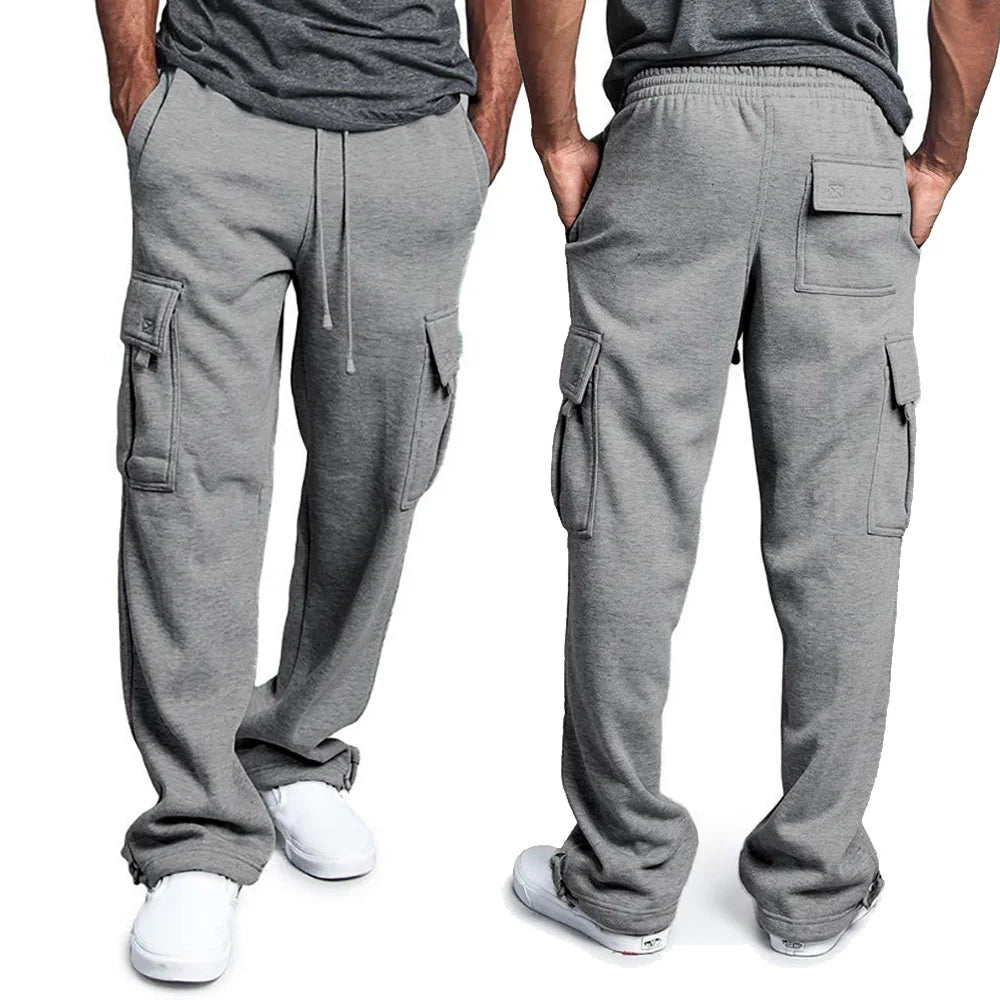 Mens Sweatpants Straight Fit Joggers for Sports and Streetwear Loose Oversized Drawstring Long Pants Men Multi-pocket Pants.