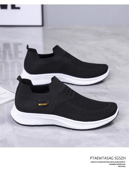 Men Walking Shoes Knit Mesh Breathable Sneakers Lightweight Sneakers Slip-on Mens Casual Shoes Fashion Comfort.